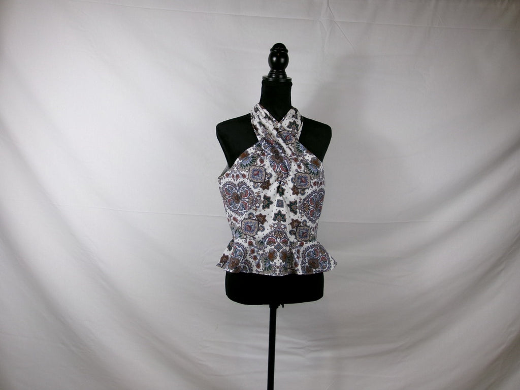 Veronica Beard Drey Paisley Halter Peplum Top – front