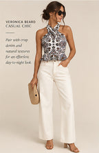Veronica Beard Drey Paisley Halter Peplum Top – styled editorial look 1