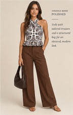 Veronica Beard Drey Paisley Halter Peplum Top – styled editorial look 2