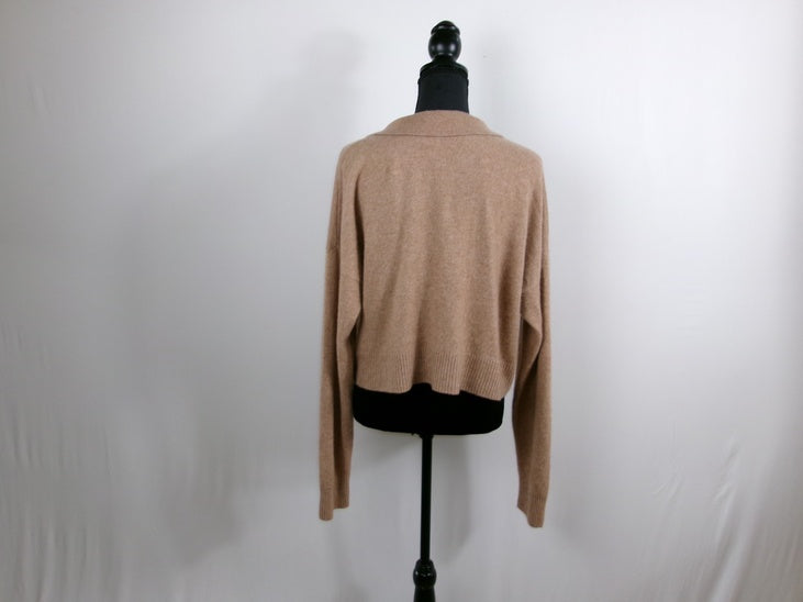 Reformation Tan Cashmere Collared Cropped Pullover Sweater – back