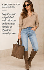 Reformation Tan Cashmere Collared Cropped Pullover Sweater – styled editorial look 1