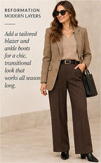 Reformation Tan Cashmere Collared Cropped Pullover Sweater – styled editorial look 3