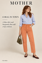MOTHER High-Rise Boyfriend Corduroy Trouser — Coral — styling illustration