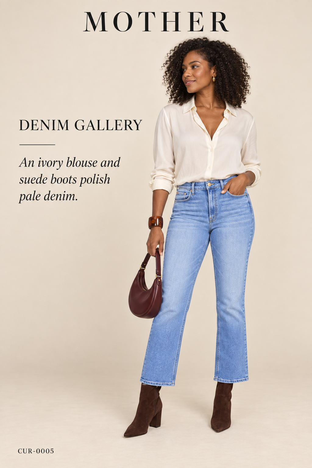 MOTHER Light Wash Cropped Bootcut Jeans — styling illustration