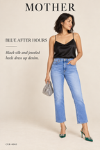 MOTHER Light Wash Cropped Bootcut Jeans — styling illustration