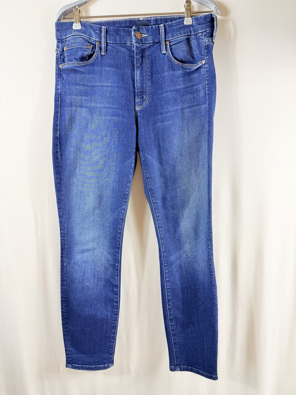 MOTHER Dark Wash Mid-Rise Kick-Flare Jeans - front