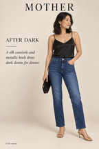 MOTHER Dark Wash Straight Jean – styled: After Dark