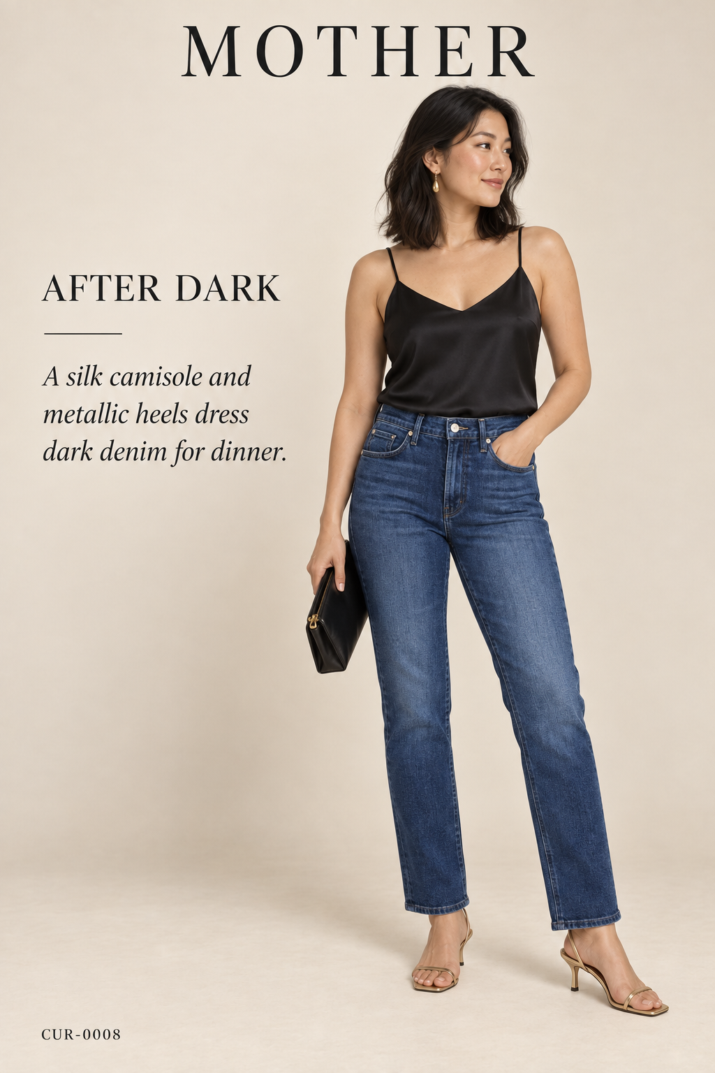 MOTHER Dark Wash Straight Jean – styled: After Dark
