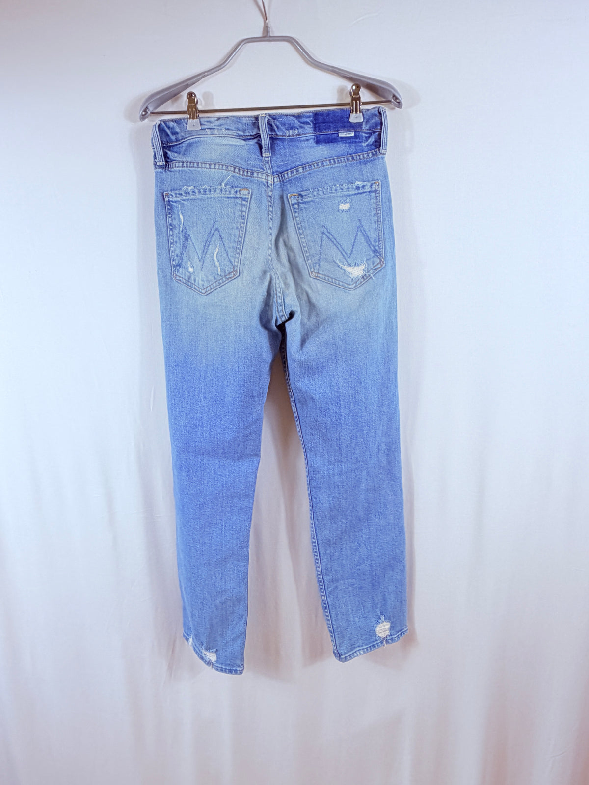 MOTHER Distressed Light Wash Boyfriend Jeans — back