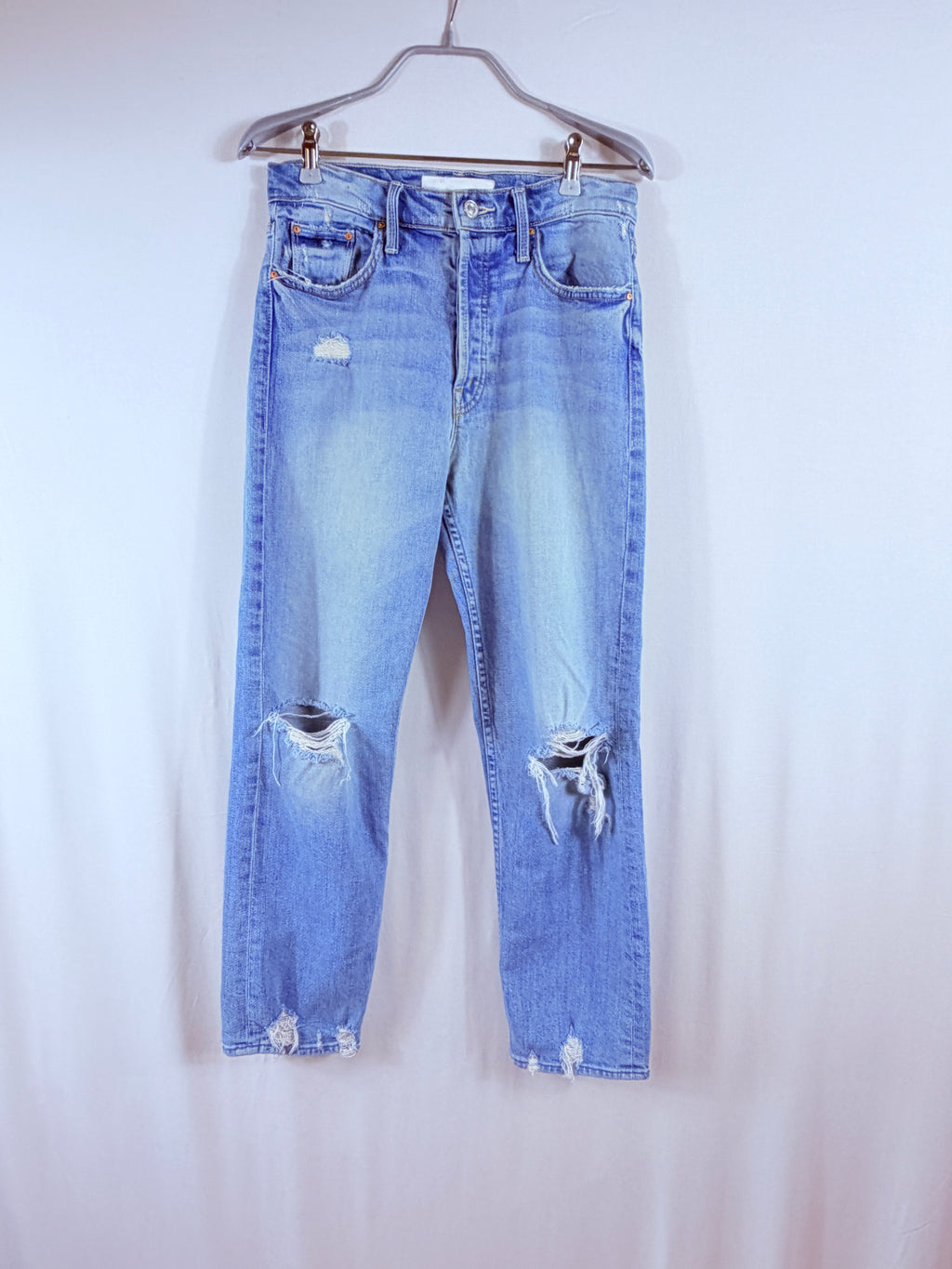 MOTHER Distressed Light Wash Boyfriend Jeans — front