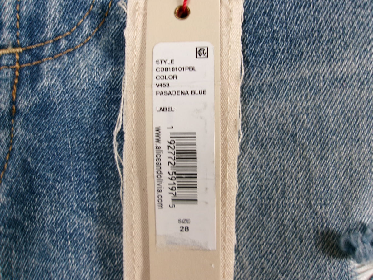 Alice + Olivia Distressed Wide-Leg Bootcut Jeans – Pasadena Blue – detail 3