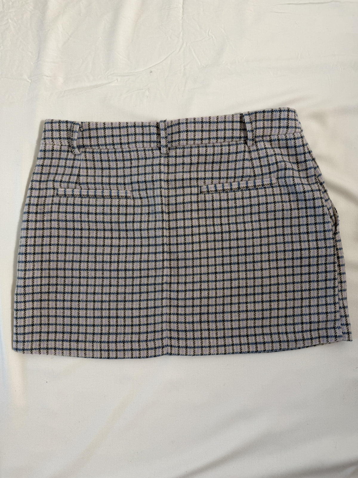 Rails Prim Mini Skirt – Lilac Navy Mini Check – back, showing the welt pockets and hem vent