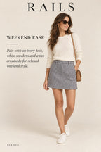 Rails Prim Mini Skirt – Lilac Navy Mini Check – styled editorial look 1