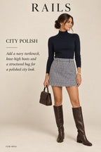Rails Prim Mini Skirt – Lilac Navy Mini Check – styled editorial look 2