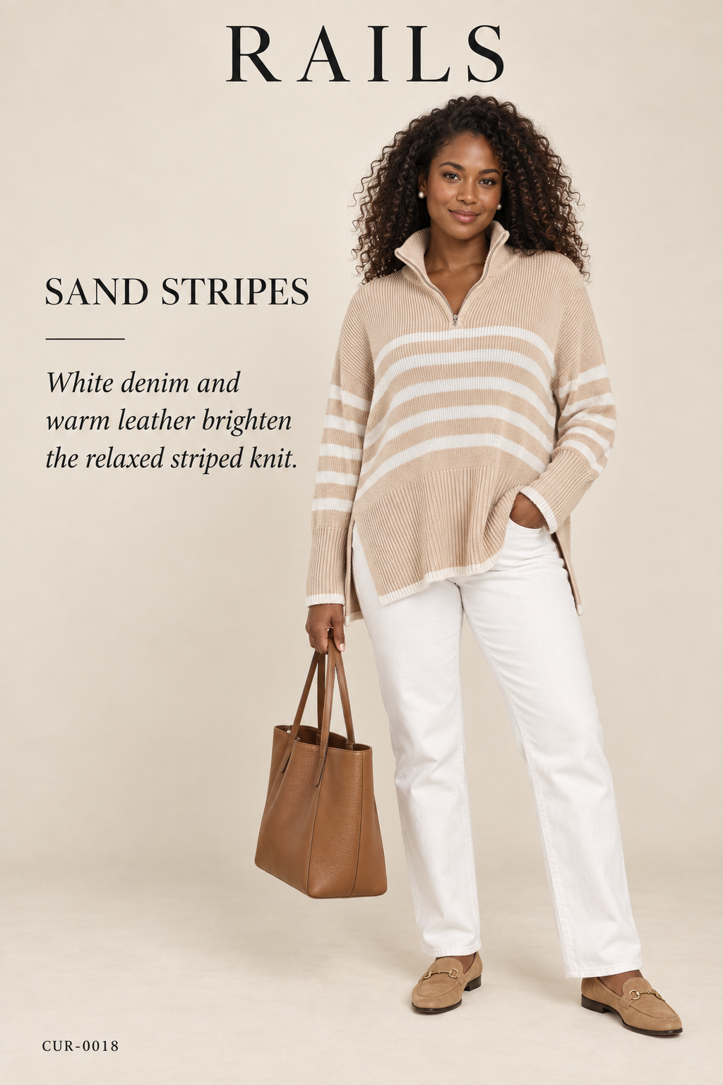 Rails Tessa Quarter-Zip Sweater – Sand Stripe