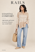 Rails Tessa Quarter-Zip Sweater – Sand Stripe – styled: Coastal Comfort