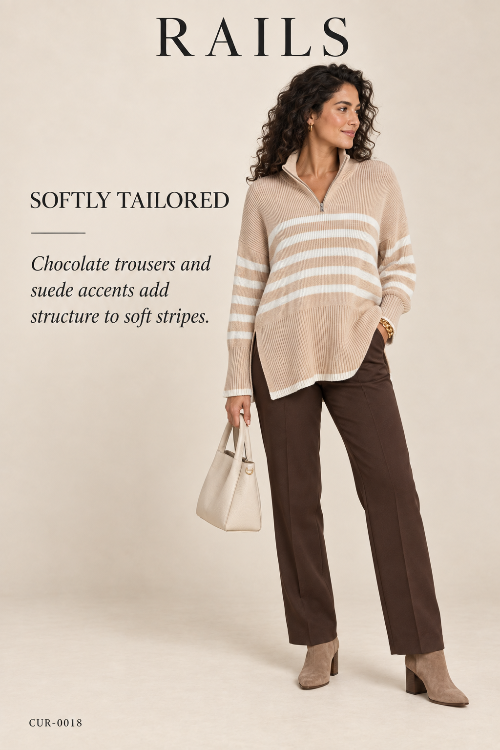 Rails Tessa Quarter-Zip Sweater – Sand Stripe – styled: Softly Tailored