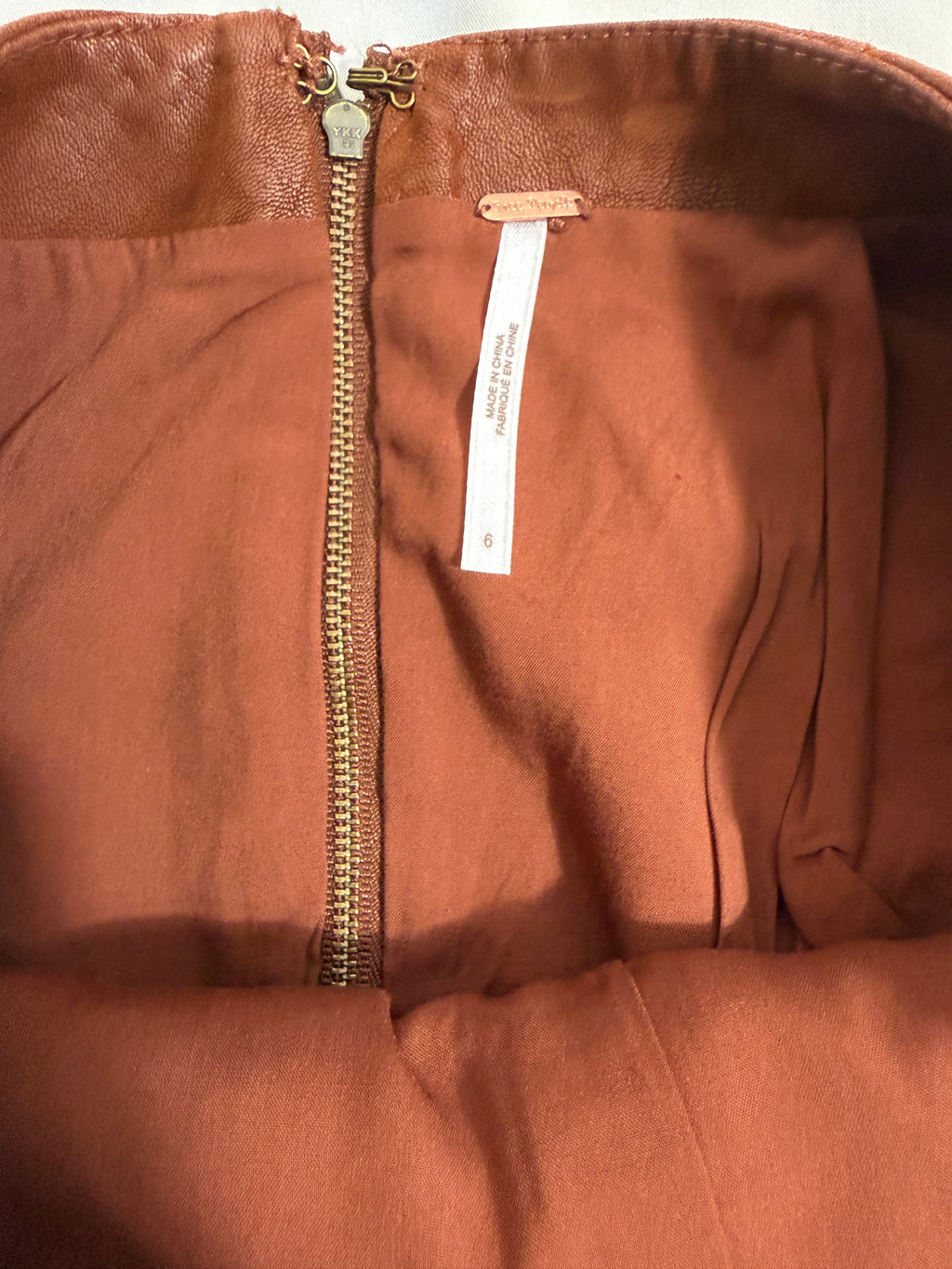 Free People Modern Femme Vegan Leather Mini Skirt – Brown – detail