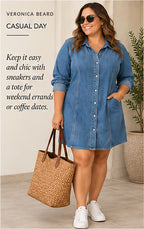 Veronica Beard Jeans Estee Raglan Dress – Waterfall – styled editorial look 1