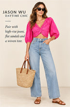 Jason Wu Pink Twist-Front Cropped Blouse – styled editorial look 1
