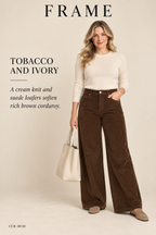 FRAME Le Palazzo High-Rise Wide-Leg Corduroy – Tobacco – styled: Tobacco and Ivory