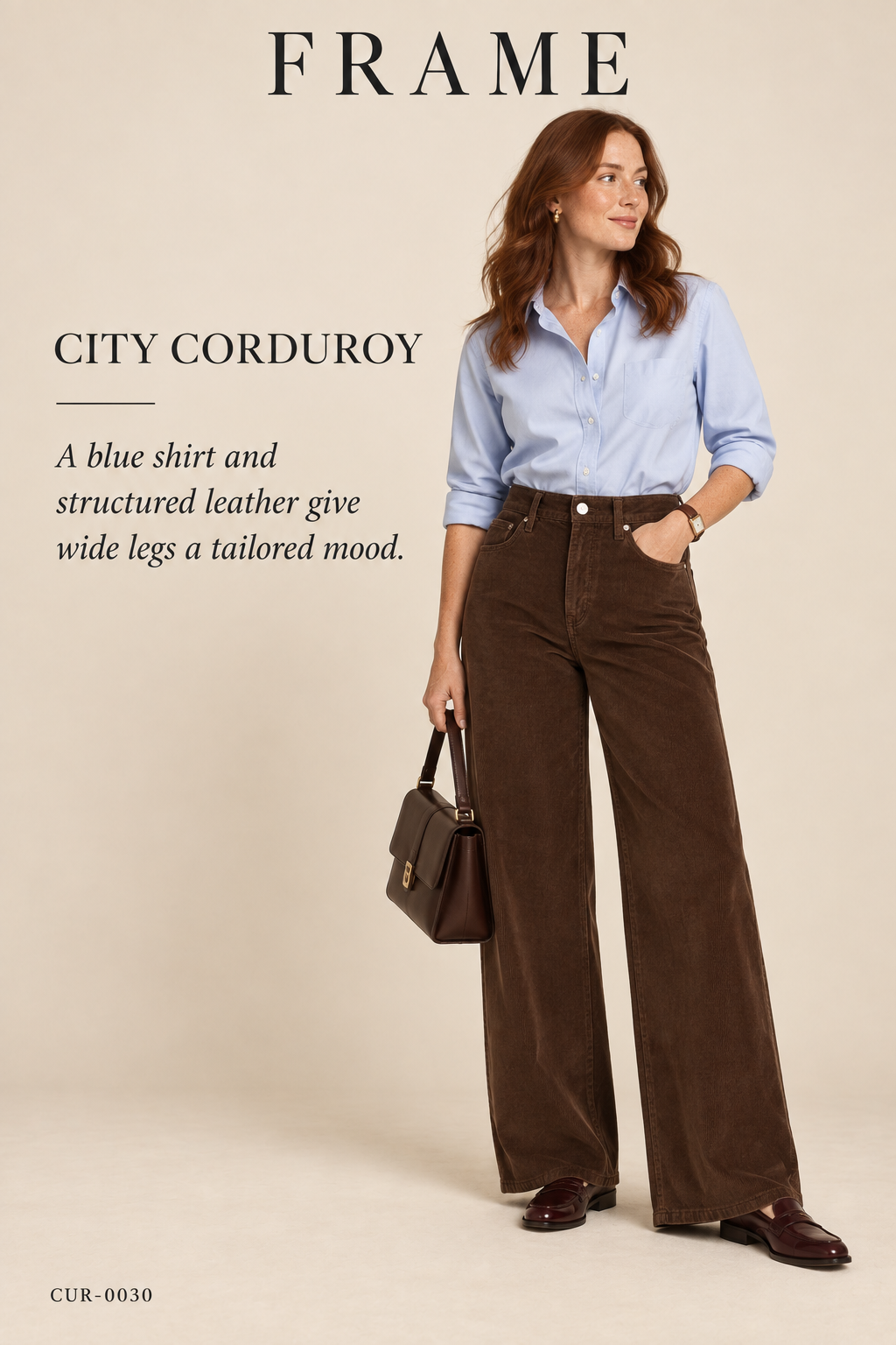 FRAME Le Palazzo High-Rise Wide-Leg Corduroy – Tobacco – styled: City Corduroy