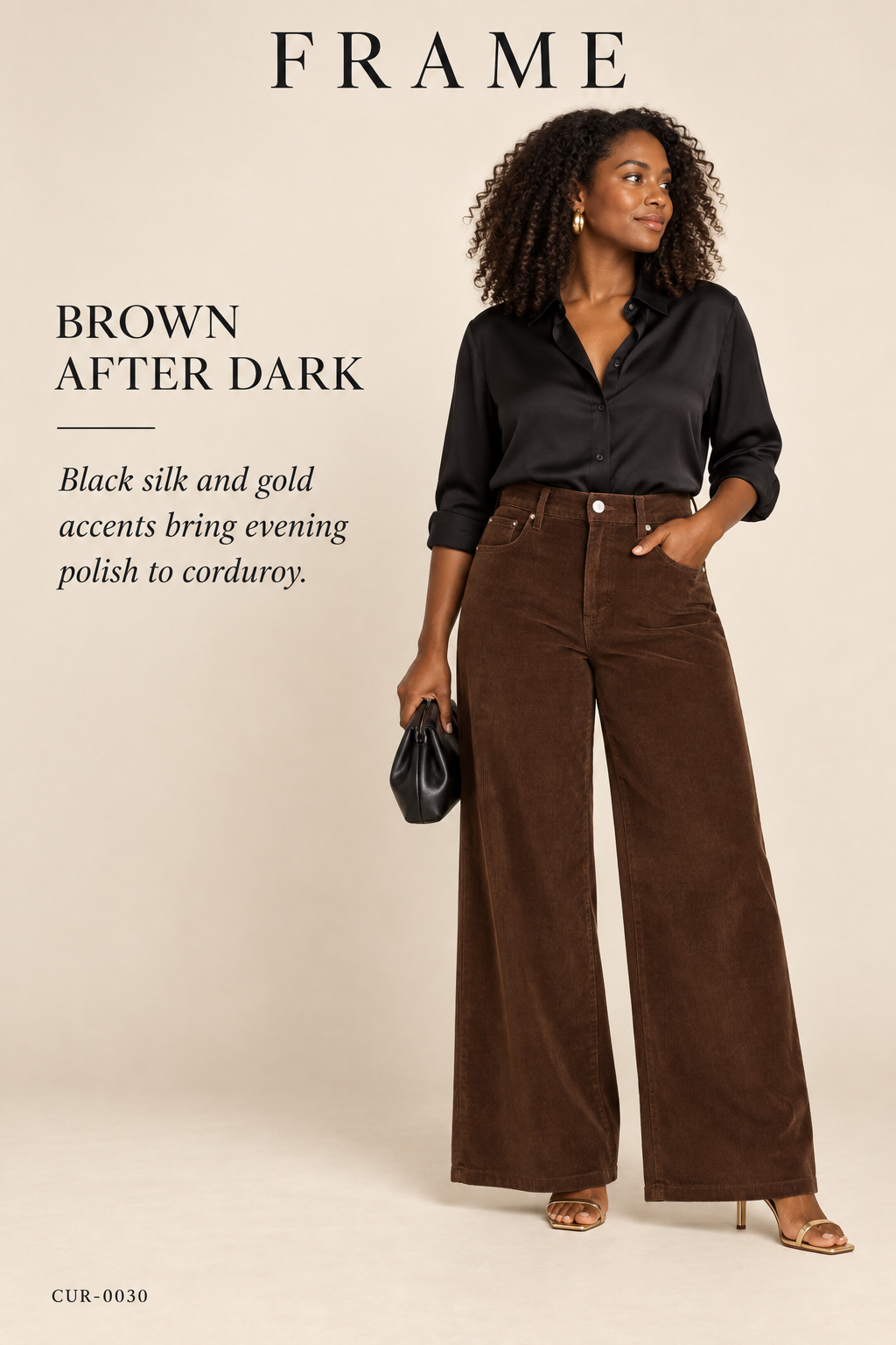 FRAME Le Palazzo High-Rise Wide-Leg Corduroy – Tobacco – styled: Brown After Dark