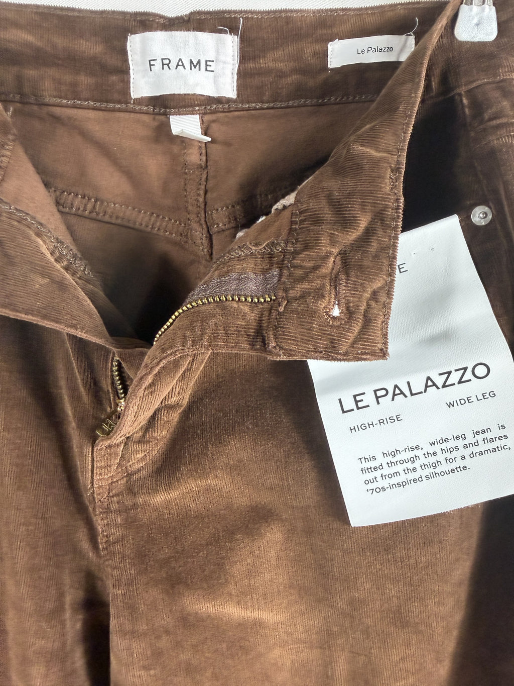 FRAME Le Palazzo High-Rise Wide-Leg Corduroy – Tobacco – tag