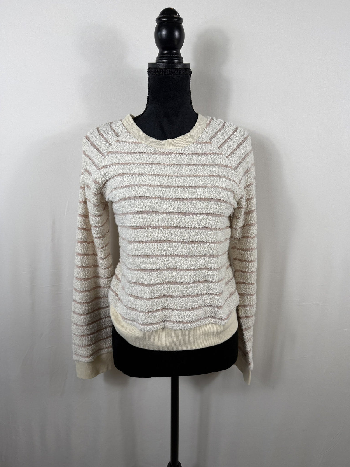 Faherty Pacifica Terry Crew Sweatshirt – Peach Cream Stripe – front