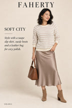 Faherty Pacifica Terry Crew Sweatshirt – Peach Cream Stripe – styled: Soft City
