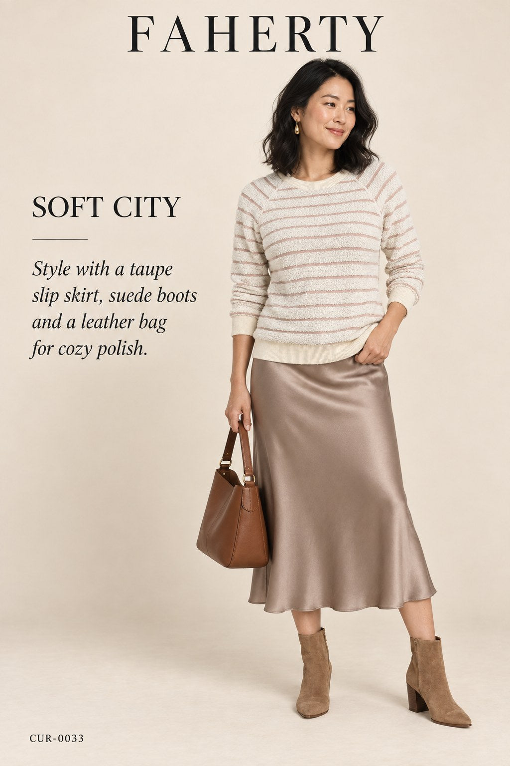 Faherty Pacifica Terry Crew Sweatshirt – Peach Cream Stripe – styled: Soft City