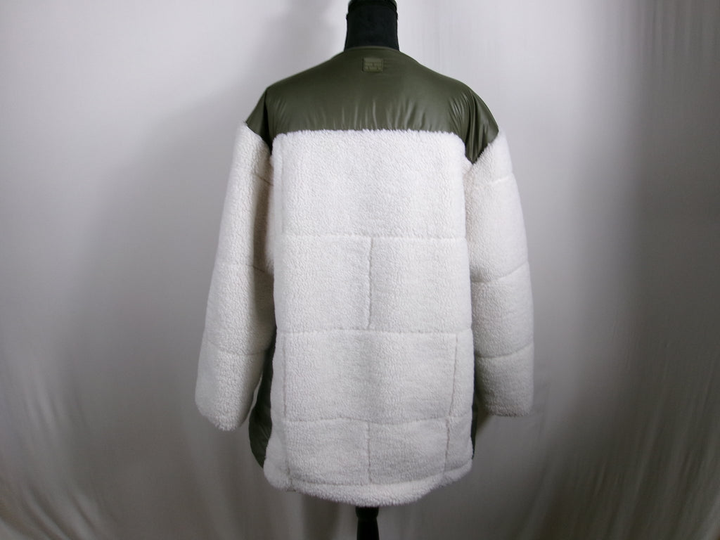 FRAME Oversized Recycled Faux Shearling Jacket – Ivory/Army Green – back