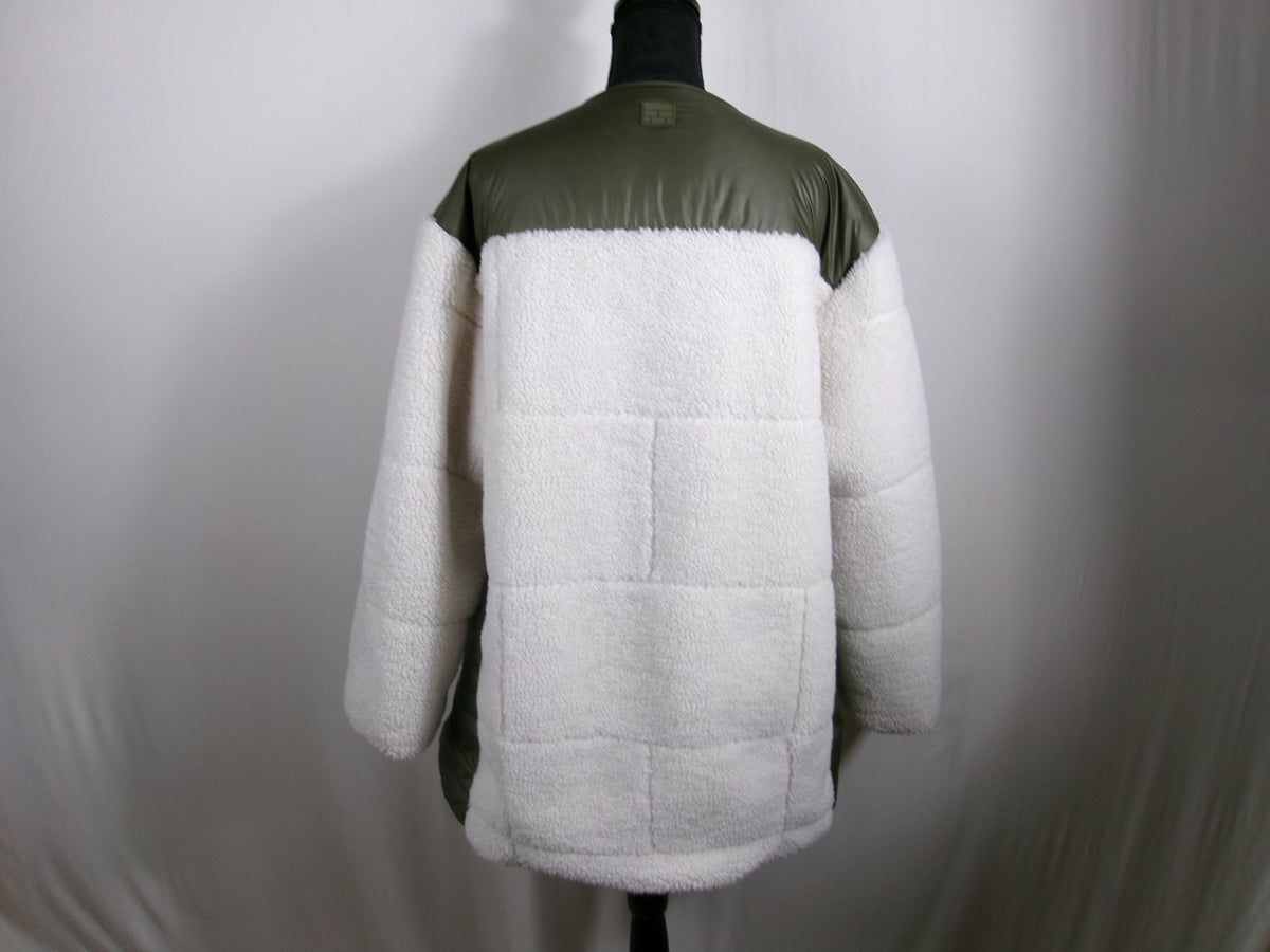 FRAME Oversized Recycled Faux Shearling Jacket – Ivory/Army Green – back