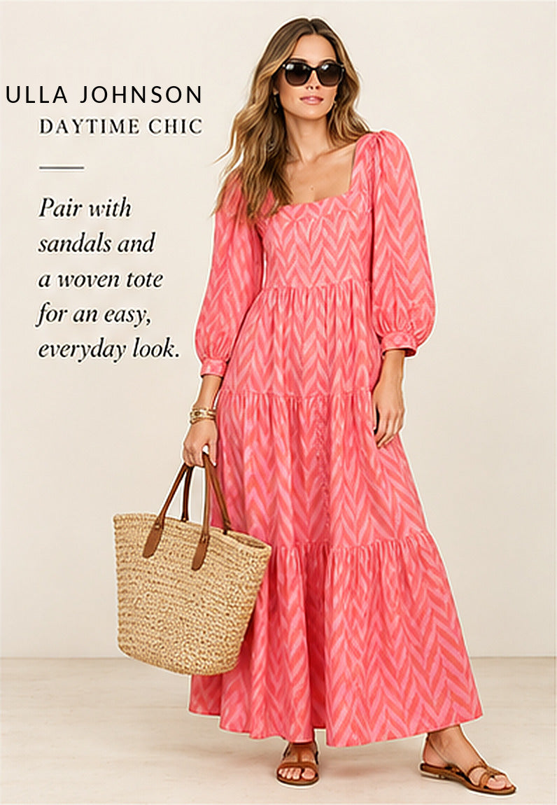 Ulla Johnson Georgina Chevron-Print Tiered Dress – styled editorial look 1