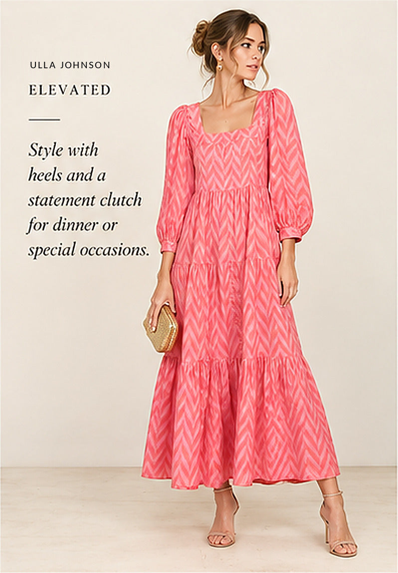 Ulla Johnson Georgina Chevron-Print Tiered Dress – styled editorial look 2