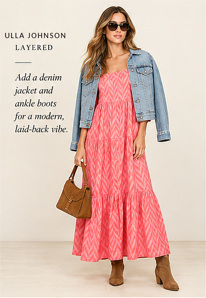 Ulla Johnson Georgina Chevron-Print Tiered Dress – styled editorial look 3
