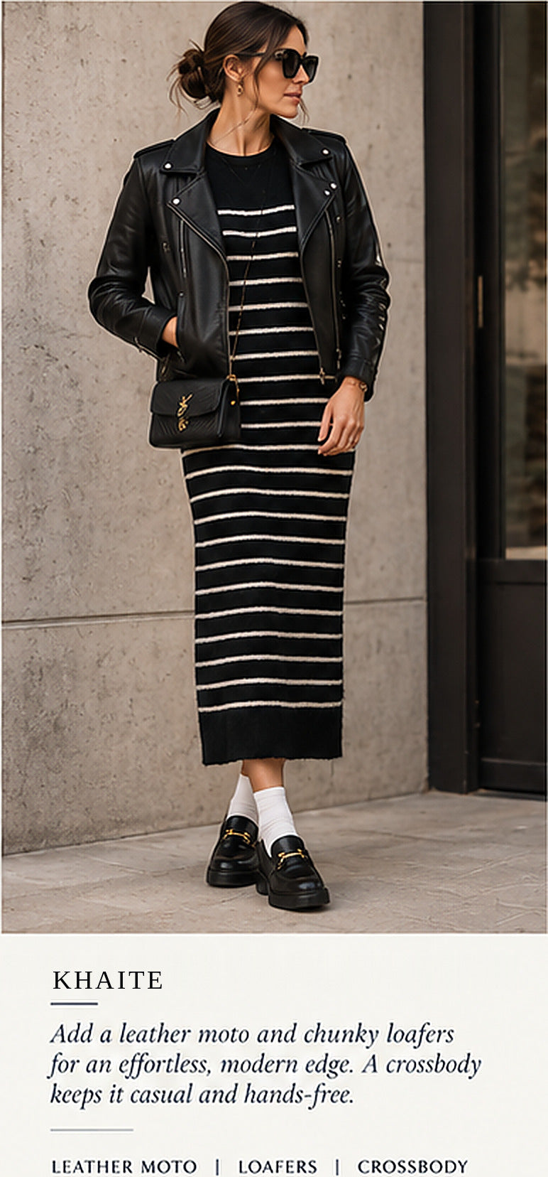 Khaite Helen Striped Brushed Silk & Cashmere Midi Dress – styled editorial look 2