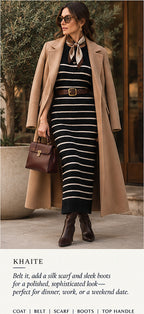 Khaite Helen Striped Brushed Silk & Cashmere Midi Dress – styled editorial look 3