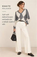 Khaite Valerie Argyle Cashmere V-Neck Sweater – styled editorial look 2