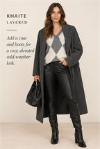 Khaite Valerie Argyle Cashmere V-Neck Sweater – styled editorial look 3