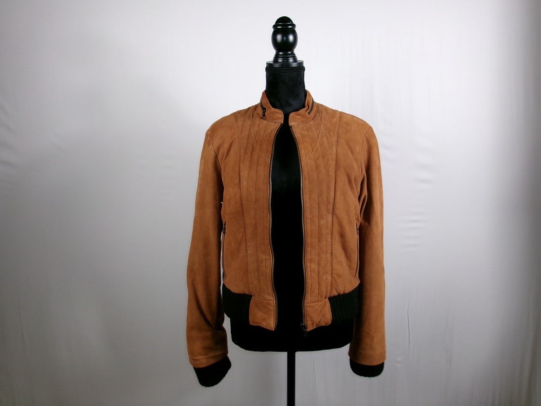 Khaite Quilted Suede Biker Jacket – Brown – front