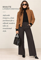 Khaite Quilted Suede Biker Jacket – Brown – styled editorial look 3