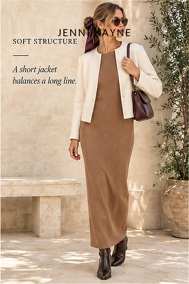 Jenni Kayne Sleeveless Sweater Dress – Camel – styled editorial look 3