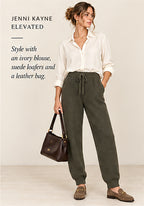 Jenni Kayne Alpaca Fisherman Sweatpant – Olive – styled editorial look 2