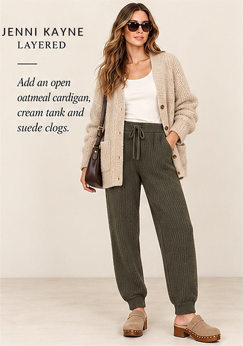Jenni Kayne Alpaca Fisherman Sweatpant – Olive – styled editorial look 3