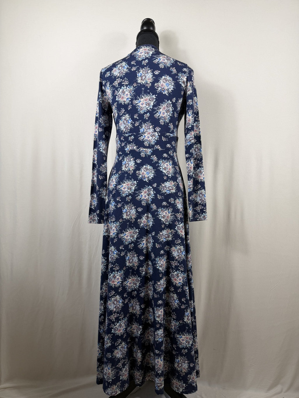 LoveShackFancy Floral V-Neck Maxi Dress – Navy – back