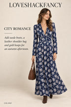 LoveShackFancy Floral V-Neck Maxi Dress – Navy – styled editorial look 2