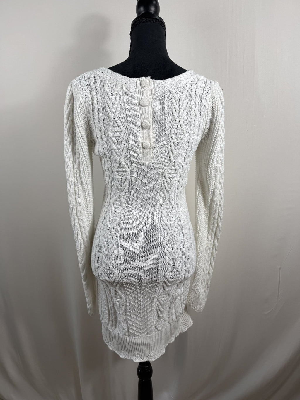 LoveShackFancy Simmonette Cable-Knit Mini Dress – Ivory – back