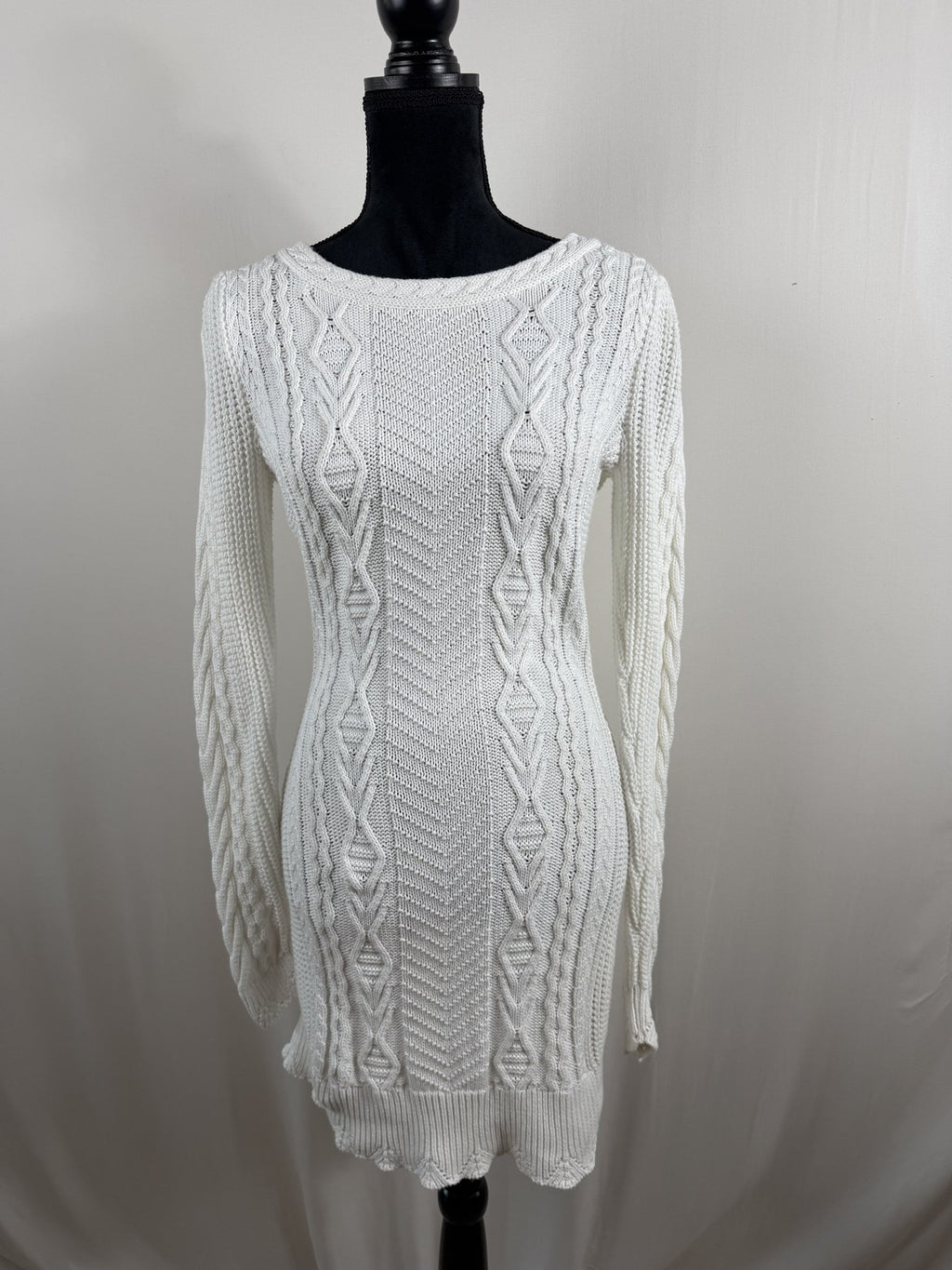 LoveShackFancy Simmonette Cable-Knit Mini Dress – Ivory – front