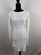 LoveShackFancy Simmonette Cable-Knit Mini Dress – Ivory – front
